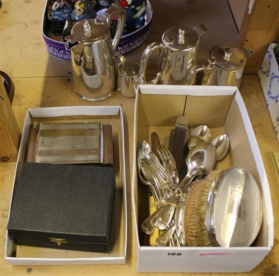 Pair gentlemans silver hair brushes and sundry plate